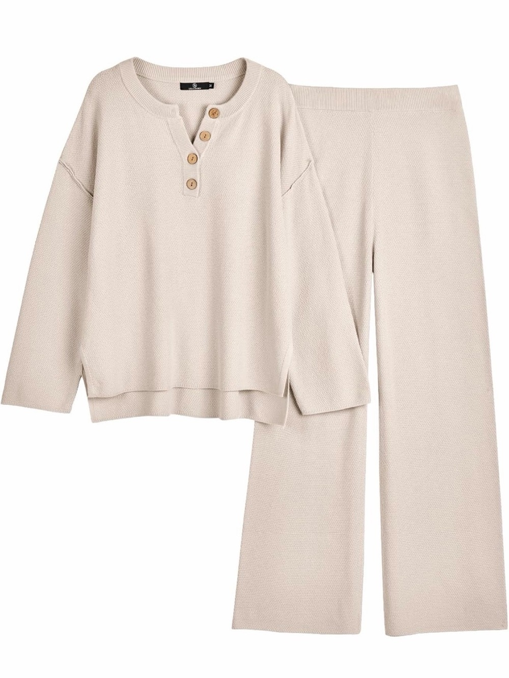 Cream V-Neck 2 piece Sweater Set